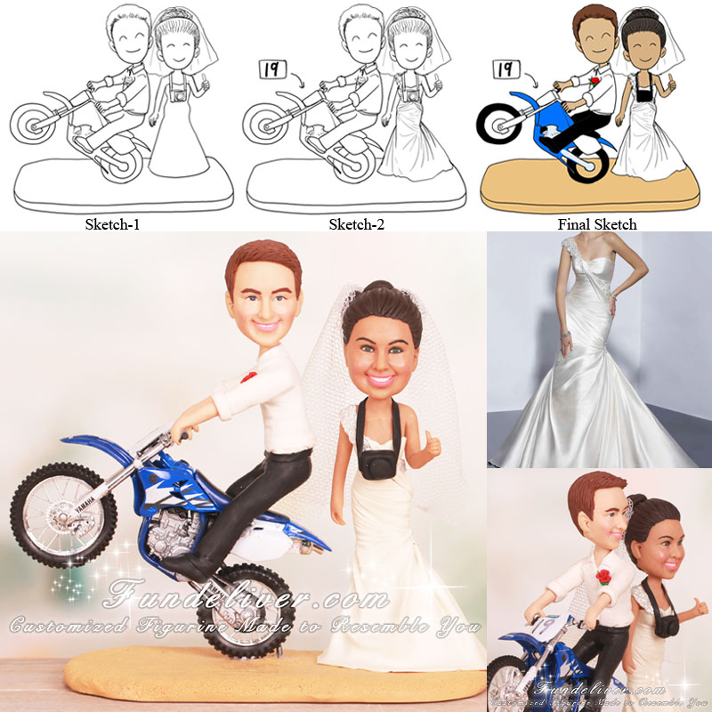 Groom Doing Wheelie on Yamaha Dirtbike Wedding Cake Toppers
